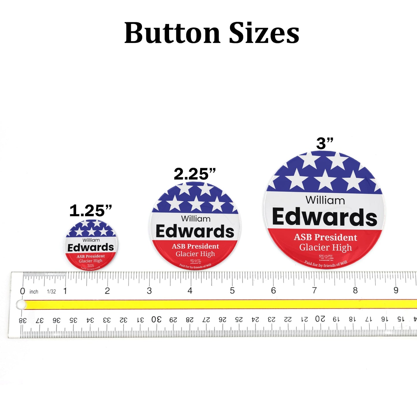 MerchBlue Union Printed Pinback Button - Three Stars - Made in the USA