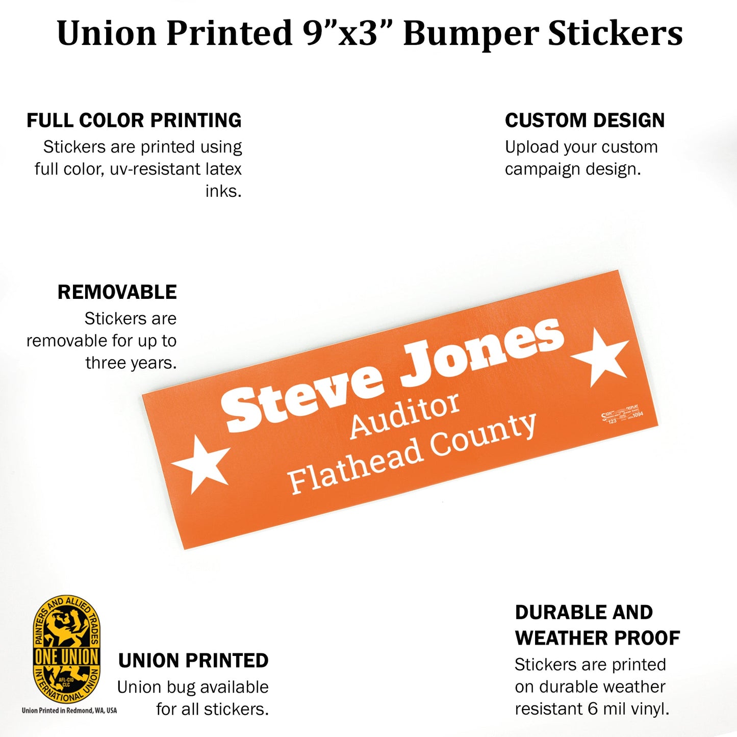 MerchBlue Union-Printed Bumper Sticker - 9"x3" - Custom Image