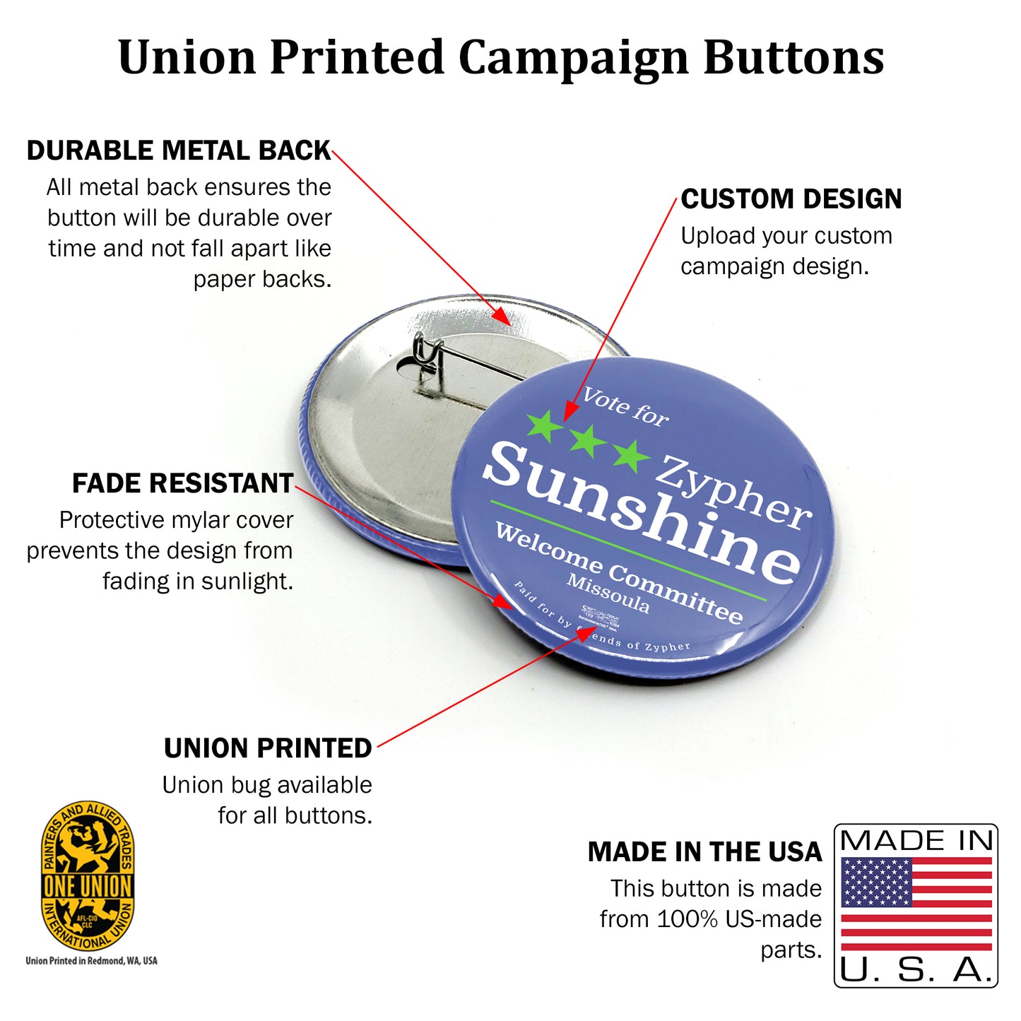 MerchBlue Union-Printed Pinback button - Custom image